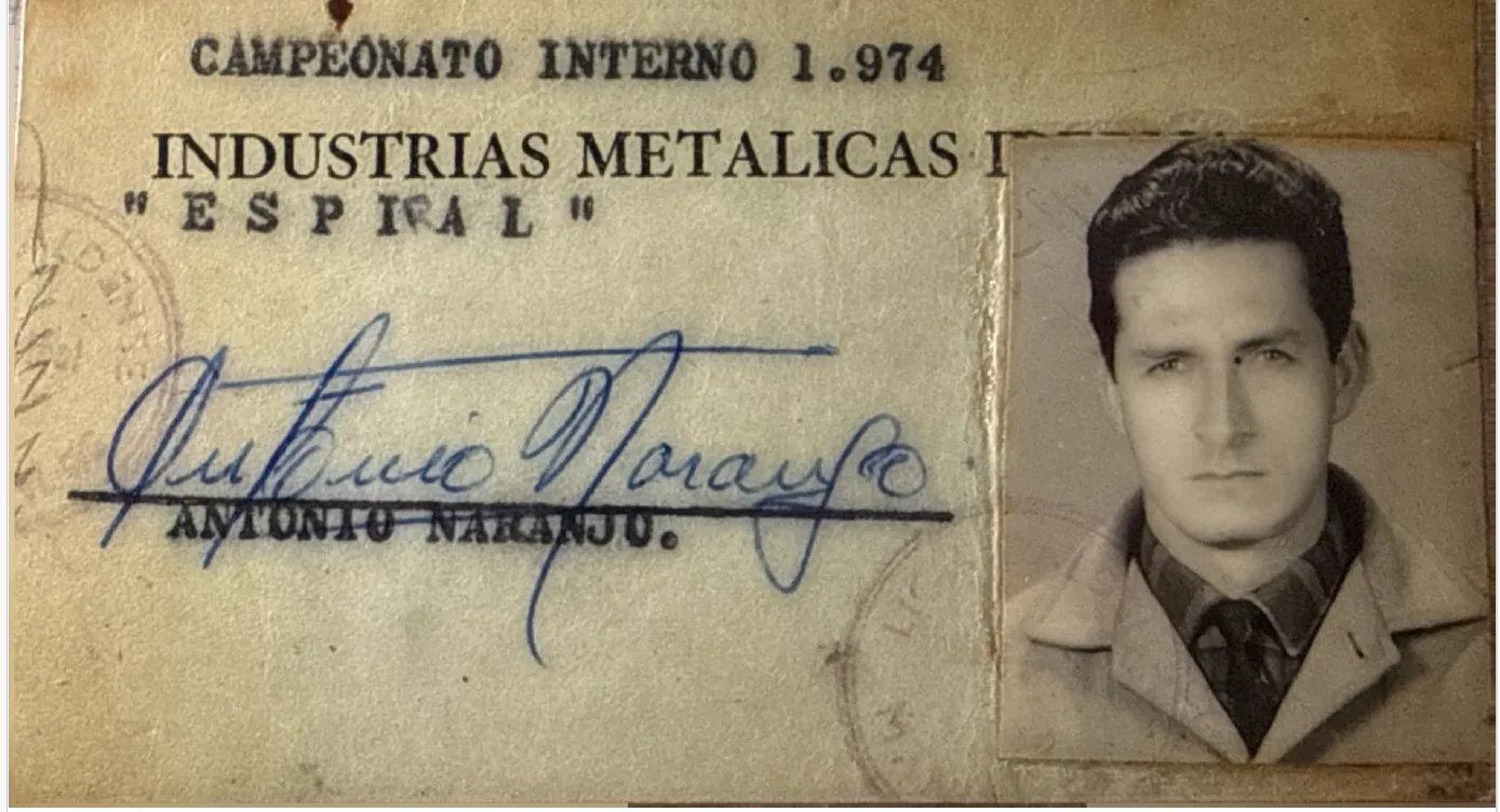 Carnet de Antonio Naranjo, campeonato interno de 1974